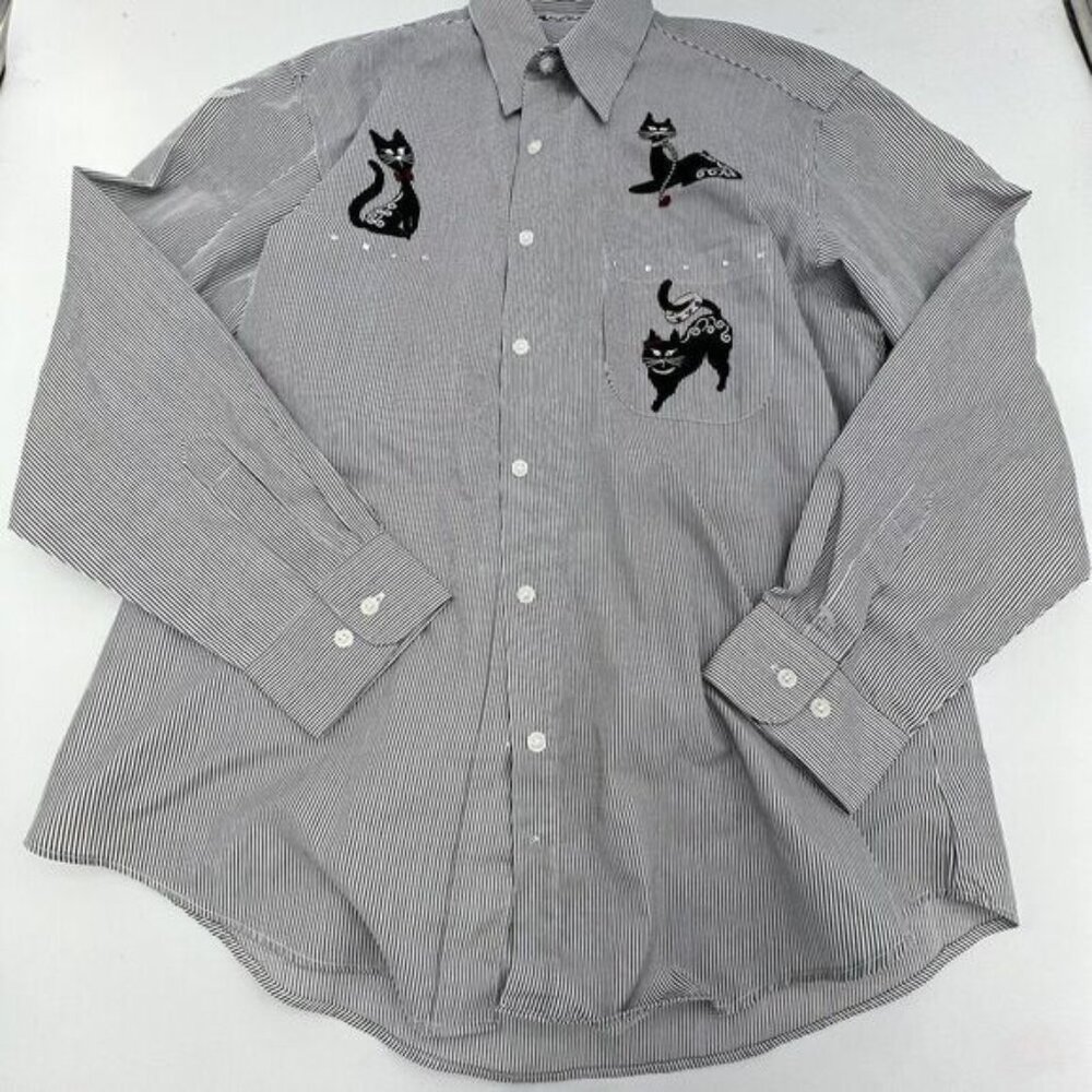 Las Olas Striped Cat Lady Shirt Size Medium